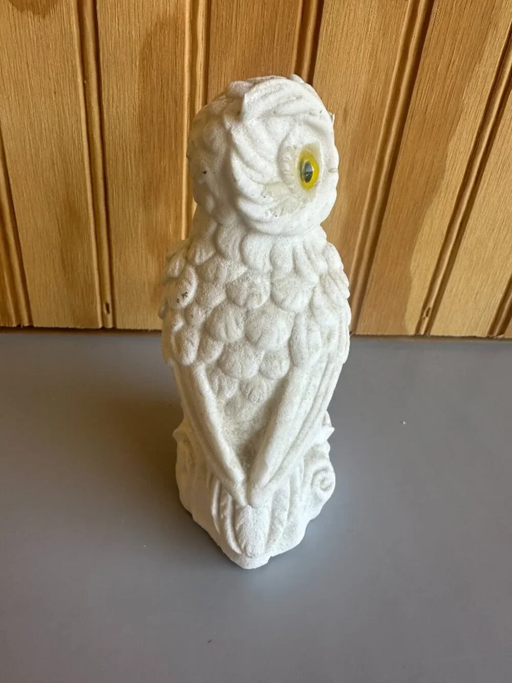 Vintage Snow White Owl Carved Alabaster Stone Yellow Eye Italy Sandstone